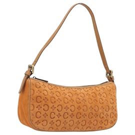 Céline Bolsa de Mão CELINE C Macadam Suede Orange Tom Dourado Auth 208638V Outro Laranja