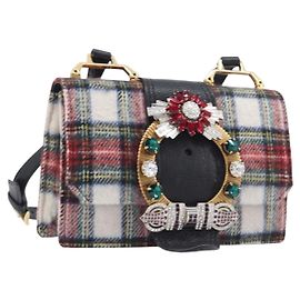 Bolsa de Ombro Miu Miu Bijoux Wool Red Gold Auth ka6640V Vermelho Dourado