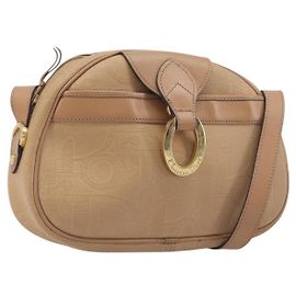 Borsa a tracolla ovale Christian Dior Trotter Canvas PVC Beige Gold Auth ki6915A Beige D'oro