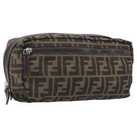 Borsa a pochette FENDI Zucca Canvas Nero Marrone Auth 208796A Marrone Nero