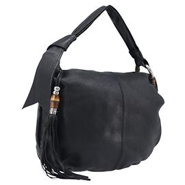 Borsa a tracolla GUCCI Bamboo in pelle nera e argento 232930 Auth 205316A Nero Argento
