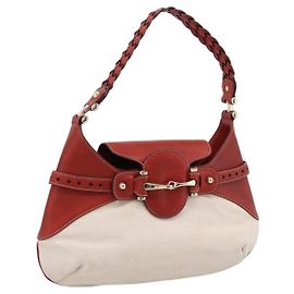 Borsa a tracolla GUCCI Horsebit Canvas Ivory Gold 137592 Auth BA15852A D'oro Crudo