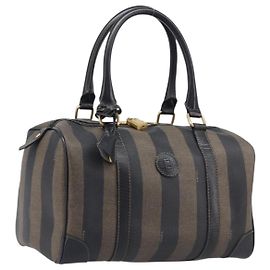 FENDI Pecan Canvas Handtasche PVC Schwarz Braun Auth ep16390 Braun Schwarz