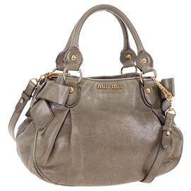 Sac à main Miu Miu Vitellolux en cuir 2 voies marron ton or Auth 208116V Marron Autre