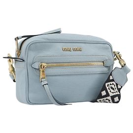 Miu Miu Madras Shoulder Bag Leather Light Blue Gold Tone Auth 208156V Other Light blue