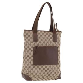 Saco Tote GUCCI GG Canvas Bege Silver 019 0401 Auth ka6572 Prata Bege