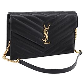 Autre Marque Borsa a tracolla con catena Saint Laurent in pelle nera e oro Auth BA15862M Nero D'oro