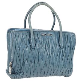 Miu Miu Matelasse Hand Bag Leather Blue Silver Auth 167678 Silvery Blue