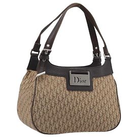 Bolso de mano Christian Dior Trotter Canvas Marrón Plata Auth 207724V Castaño Plata