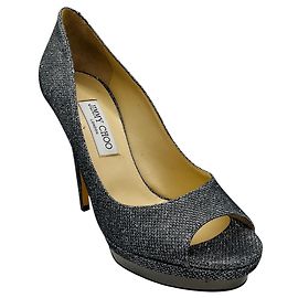 Jimmy Choo Silver Metallic Glitter Open Toe Pumps Silber