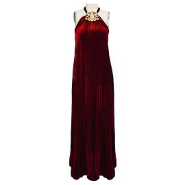 Ralph Lauren Collection Runway Halter-Kleid aus fließendem Crimson-Velours-Plissé Rot