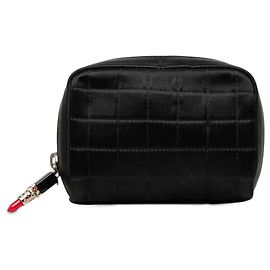 Bolsa de Charme para Batom Chanel Mini CC Chocolate Bar em Cetim Preto Preto