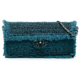Borsa a tracolla Chanel CC Tweed East West Flap Blu Blu