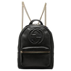 Black Gucci Pebbled Calfskin Soho Chain Backpack Black