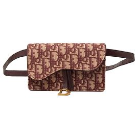 Red Dior Oblique Canvas Saddle Belt Bag Red