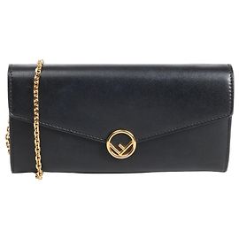 Fendi Continental F Leather Chain Wallet in Black 8M0365 Black