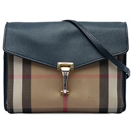 Borsa a tracolla Derby Macken Burberry Small in pelle blu e tela House Check Blu