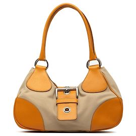 Beige Prada Cinghiale Trimmed Canvas Canapa Moon Shoulder Bag Beige