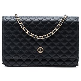 Borsa a tracolla Chanel CC Microquilted in pelle d'agnello nera Wallet On Chain Nero