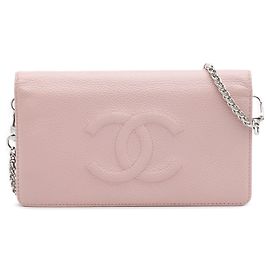 Borsa a tracolla Chanel CC Caviar Wallet On Chain Rosa Rosa