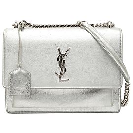 Autre Marque Borsa a tracolla Sunset Medium in pelle di vitello metallizzata argento con monogramma Saint Laurent Argento