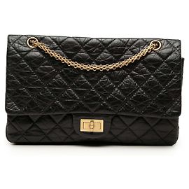 Borsa a tracolla Chanel Reissue 2.55 Double Flap 227 in pelle di vitello invecchiata matelassé nera Nero