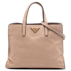 Borsa Satchel Prada Saffiano Soft a tre tasche, Marrone Marrone