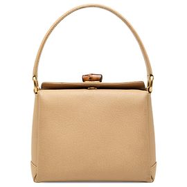Bolsa Gucci em couro de bezerro granulado bege com alça de bambu Bege