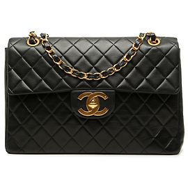 Black Chanel Maxi XL Classic Lambskin Single Flap Shoulder Bag Black