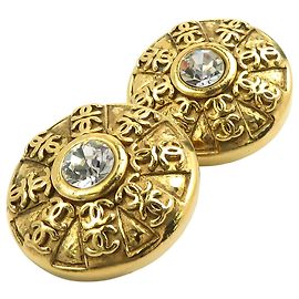 Gold Chanel CC vergoldete Kristall-Clip-Ohrringe rund Golden