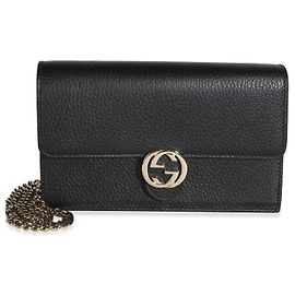 Gucci Black Dollar Calfskin Interlocking G Chain Wallet Black