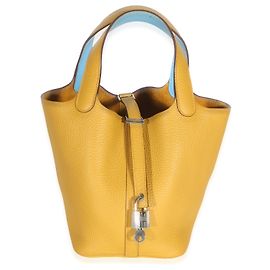 Hermès Jaune Ambre Celeste Clemence Eclat Picotin Lock 18 PM PHW Giallo