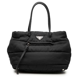 Borsa Tote Bomber Prada Tessuto nera Nero