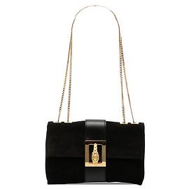 Borsa a tracolla Gucci in camoscio nero con catena e testa di tigre Nero