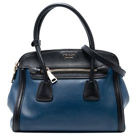 Sac à main City Calf à double zip Prada bicolore bleu avec garniture en Saffiano Bleu