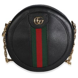 Bolsa Redonda Mini Ophidia Gucci em couro de bezerro texturizado preto com Web Preto
