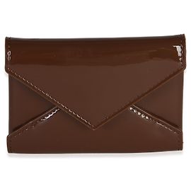 Autre Marque Saint Laurent Tarjetero con solapa sobre en cuero charol marrón Castaño