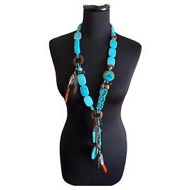 Reminiscence Collana lunga in turchese e legno Marrone Blu Altro