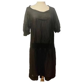Autre Marque Robe noire en voile rayé Noir