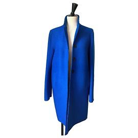 Harris Wharf London Langer Blauer Schurwollmantel Blau