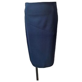 Yves Saint Laurent Navy Blue Wool Pencil Skirt Dark blue