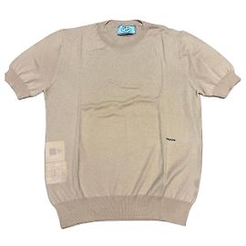Prada Kurzarmpullover aus beiger Schurwolle Beige