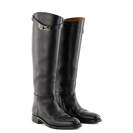HERMÈS - Jumping Hermès Stiefel aus schwarzem Glattleder (T37,5) Schwarz