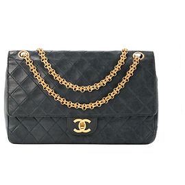 CHANEL - Borsa a tracolla Classique/Timeless Chanel in pelle liscia blu vintage Blu navy