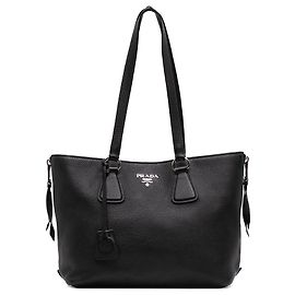 Bolso Tote Prada Vitello Daino con cremallera lateral, Negro Negro