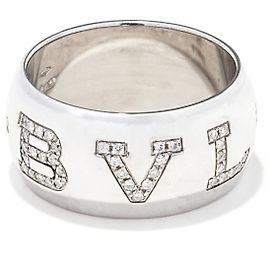 Bulgari Monologo Ring White Gold 750/18K Diamond Pavé 0.90 ct Size 56 Solid with Box Luxury Silvery White