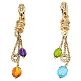 Pendientes Bulgari B.Zero1 Allegra Oro Amarillo 750/18K Pavé de Diamantes & Piedras Preciosas Multicolor Dorado