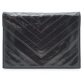 Yves Saint Laurent Bolsa de mão envelope vintage em couro acolchoado preto Preto