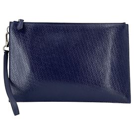 Fendi Pochette Wristlet Clutch in pelle blu navy con logo FF in rilievo Blu navy