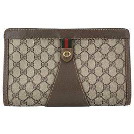 Gucci Vintage Brown Canvas Monogram GG Supreme Web Ophidia Clutch Brown